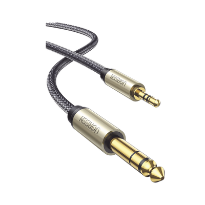 [10625] Cable Audio Estéreo 3.5mm (1/8) TRS a 6.35mm (1/4) TS / 1 Metro / Audio de Hi-Fi / Trenza de Nylon / Blindaje Múltiple / Caja de Aleación Zinc / Núcleo de Cobre Puro / Compatibilidad Universal