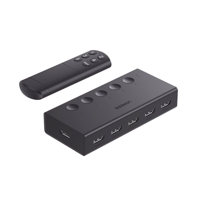 [90512] Conmutador HDMI 5X1 | 4K@60Hz | HDMI 2.0, 1.4 | HDCP 2.2, 1.4 | VRR | Dynamic HDR | 3D | CEC | EDID | IR 10 Metros (32.81 Pies) | 18Gbps | Cambio Manual y por Control Remoto | Incluye Cable de Alimentación USB