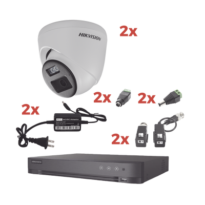[KH-1080P-2E-TWA] Kit Audio Bidireccional TurboHD 1080p / DVR 4 Canales / 2 Cámaras Eyeball (Exterior) con Bocina y Microfóno Integrado / 2 Fuentes de Poder / Accesorios