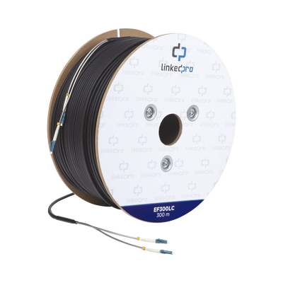 [EF-300-LC] Carrete de Fibra Óptica Monomodo con Conectores LC-LC Duplex, Reforzada con Kevlar, de 300 Metros (984.25 Pies), Para Instalaciones Subterráneas por Tubería