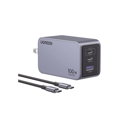 [25873] Cargador de 100W serie Nexode Pro | 3 Puertos de Carga Rápida | 2 USB-C | 1 USB-A | Tecnología GaNInfinity | PD3.1 de 100W / QC4.0 | Tecnología de Protección Térmica | Optimiza la Carga | Caja de Aluminio | Incluye Cable