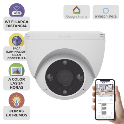 [CS-H4] Domo IP 3 Megapíxel (2K) / Wi-Fi / Sirena y Estrobo /Audio de Dos Vías / Detección Humana y Vehiculo / Notificación Push / Audios Personalizables / Ranura Para Memoria hasta 512GB / Uso en Exterior IP67