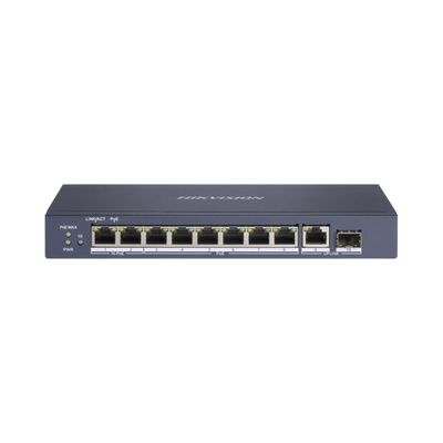 [DS-3E0510HP-E] Switch PoE+ / No Administrable / 7 Puertos 1000 Mbps 802.3 af/at (30 W) / 2 Puertos 1000 Mbps Hi-PoE (90 W) / 1 Puertos 1000 Mbps Uplink / 1 Puerto SFP / Modo Extendido hasta 300 Metros / 110 Watts