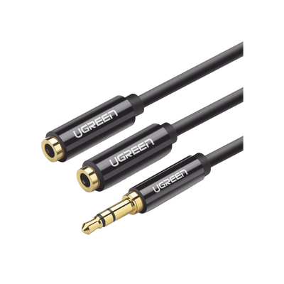 [20816] Cable Adaptador/Divisor de Audio de 3.5mm Macho a 2 Terminales de 3.5mm Hembra / 25 cm de Longitud / Cable TPE / Color Negro