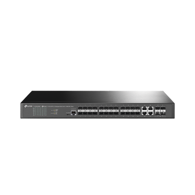 [TL-SG3428XF] Switch de Fibra Óptica L2+ Omada / 24 puertos SFP 1GE / 4 Puertos Combinados SFP+/RJ45 Gigabit / 2 Puertos Consola RJ45|micro-SUB / Administración Centralizada Omada o Stand-Alone / Compatile con IPv6 / Multicast IGMP