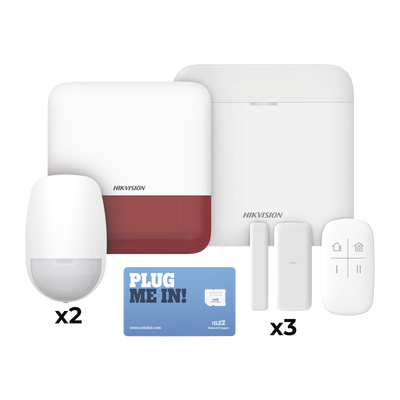 [DS-PWA48-KSDV2(R)] (AX PRO) KIT de Alarma AX PRO con GSM (3G/4G), Wi-Fi y Ethernet / Incluye: 1 Hub con batería de respaldo / 2 Sensores PIR / 3 Contactos Magnéticos Slim / 1 Control Remoto / 1 Sirena Roja Inalambrica Exterior