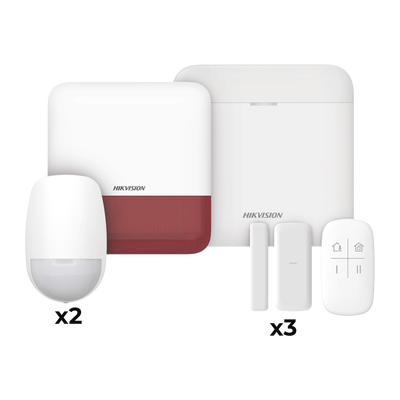 [DS-PWA48-KSV2(R)] (AX PRO) KIT de Alarma AX PRO con GSM (3G/4G) / Incluye: 1 Hub con bateria de respaldo / 2 Sensores PIR / 3 Contactos Magnéticos mini / 1 Control Remoto / 1 Sirena estrobo Roja Inalambrica Exterior / WiFi / Compatible con Hik-Connect P2P
