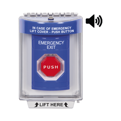 [SS2448EX-EN] Botón De Salida De Emergencia Con Bocina De Advertencia Integrada, Interior/Exterior, Texto En Ingles, Tapa Protectora De Policarbonato Súper Resistente, Neumático