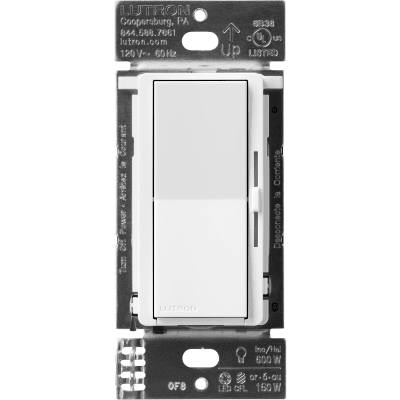 [DVRF6LWH] (Caseta Wireless) DIVA Atenuador de pared. Aumenta/Disminuye Intensidad de Iluminación. No requiere cable neutro. 150W LED / 600W INC/HAL