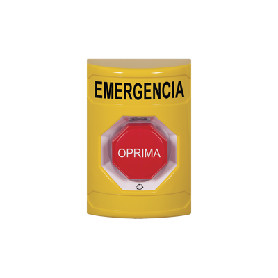 [SS2209EM-ES] Botón de Emergencia en Español, Color Amarillo, Acción Mantenida, Girar para Restablecer y LED Multicolor