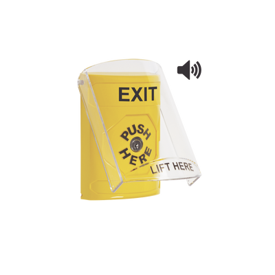 [SS22A0XT-EN] Botón de Salida, Texto en Ingles, Tapa Protectora de Policarbonato Súper Resistente, Llave para restablecer, Bocina integrada de Advertencia