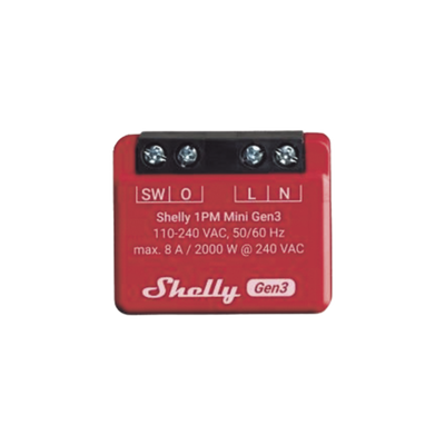 [SHELLY1PMMINIGEN3] Mini Interruptor inteligente con Wi-Fi, medición de consumo, 1 canal 8A, compatible con asistentes de voz Alexa y GoogleHome