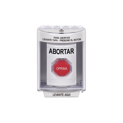 [SS2382AB-ES] Botón de Abortar, Bocina de Advertencia Integrada, Texto en Español, Tapa Protectora de Policarbonato Súper Resistente con Espaciador, Restablecimiento con Llave