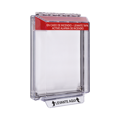 [STI-14020FR-ES] Cubierta Universal Transparente, de Bajo Perfil, Texto de Incendio en Español, Notificación Audible y Visible
