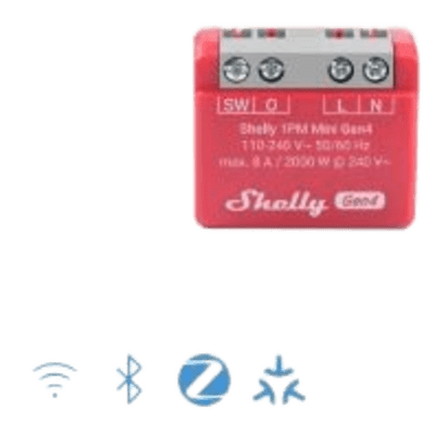 [SHELLY1PMMINIGEN4] Mini Interruptor inteligente Wi-Fi 2.4 / medición de consumo, /1 canal 8A 110-240 / compatible con asistentes de voz
