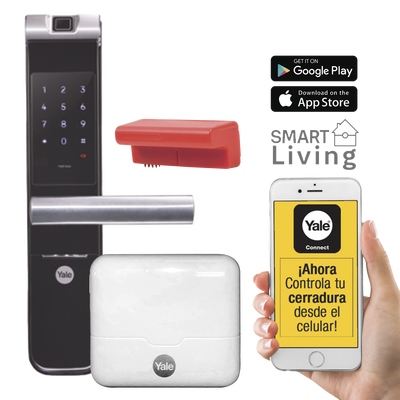 Kit Cerradura con manija YMF40A y HUB, Apertura por, Código, Biometría y apertura por SMARTPHONE, Para puertas de 35 a 90 mm de espesor