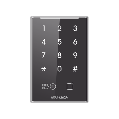 [DS-K1109EKB-QR] Lector de Tarjetas PROX EM y de Códigos QR / Teclado para Contraseña / Compatible con Controladores DSK2600 Series Hikvision / Comunicación RS485 y WIEGAND / IP65