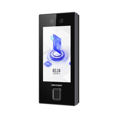 Terminal Facial Min Moe con LECTOR DE HUELLAS y Tarjetas MIFARE / 3000 Rostros / 3000 Huellas / Pantalla 4.5 / Administrable en la Nube con Hik-Connect Teams / Exterior IP65 / PoE / WiFi / HIK-IA / SIP Estandar