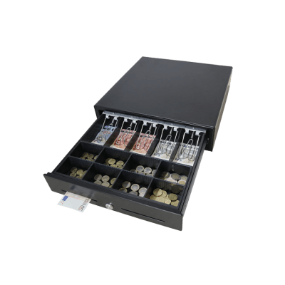 [MK410] Cajón para Efectivo / Serie MK / Push Open / Insertos Ajustables Billetes y Monedas / Cubierta de Acero / Operación Manual