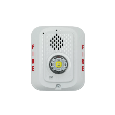 [P2WLED] Sirena con Lámpara LED Estroboscópica / a 2 Hilos / Montaje en Pared / 24 Vcd / Configuración Estroboscópica Seleccionable / Texto en Inglés / Color Blanca