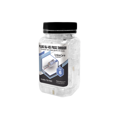 [TC6-PASS] Bote con 100 Plugs Pass Through RJ45 Cat6 sin Blindaje, Chapado de Oro a 30 Micras para Durabilidad Extrema