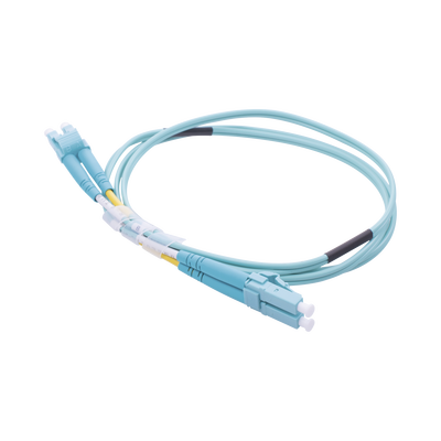 [LP-FOM3-LCLC-R01] Jumper de Fibra Óptica Multimodo OM3 50/125 LC-LC OFNR (Riser), 2.0 mm, Dúplex, Aqua, 1 Metro (3.28 Pies)