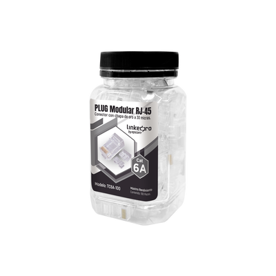 [TC6A-100] Bote con 100 Piezas de Plug Modular RJ45 Cat6A Chapado de Oro a 30 Micras para Durabilidad Extrema