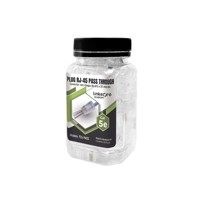 [TC5-PASS] Bote con 100 Plugs Pass Through RJ45 Cat5e sin Blindaje, Chapado de Oro a 30 Micras para Durabilidad Extrema