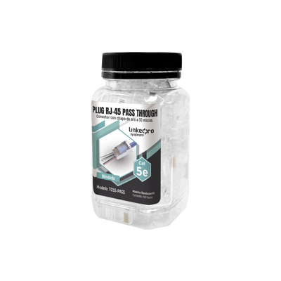 [TC5S-PASS] Bote con 100 Plugs Pass Through RJ45 Cat5e Blindado, Chapado de Oro a 30 Micras para Durabilidad Extrema