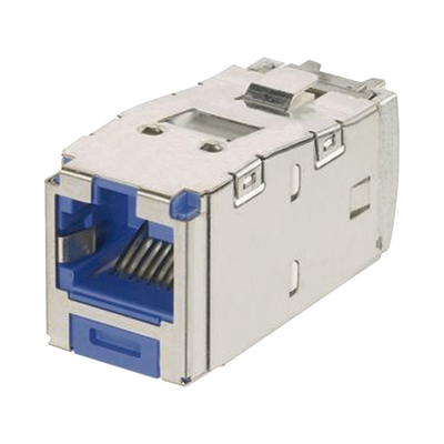 Conector Jack RJ45 Blindado, Llaveado Azul, Estilo TG, Mini-Com, Categoría 6A, de 8 Posiciones y 8 Cables, Color Azul