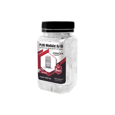 [TC5SG-100] Bote con 100 Piezas de Plug Modular RJ45 Cat5e Blindado, Chapado de Oro a 30 Micras para Durabilidad Extrema con Pin de Tierra