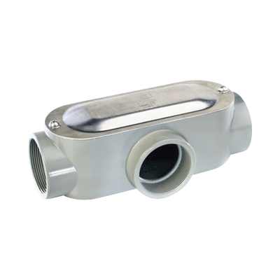 Caja oval roscada tipo T de 1 1/2 (38.1 mm) incluye tapa y tornillos.