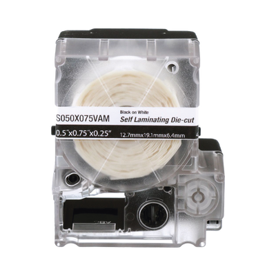 [S100X075VAM] Casete de 300 Etiquetas Autolaminadas de 19.1 x 25.4 mm (0.75 x 1 Pulgadas), para Cables de 2 a 4 mm (0.08 a 0.16 Pulgadas) de Diámetro, Área de Impresión Color Blanco