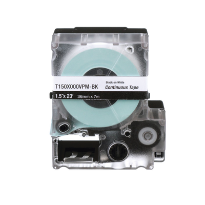 Casete de Etiquetas de Vinilo de Cinta Continua, Color Negro Sobre Blanco, Uso Interior/Exterior, 36 mm (1.42 Pulgadas) de Ancho x 7.6 Metros (24.93 Pies) de Largo