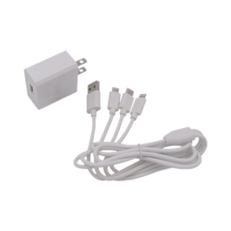 Cargador de pared USB de 5 Vcc 2A / Multi-puertos / USB-C / Micro USB / Tipo C / Lightning (iPhone) / Extensión de cable 1.2 metros