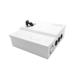 Fuente de poder profesional de 12 Vcc @ 16 A / para 16 cámaras / Con capacidad de batería de respaldo / Requiere batería / Voltaje de entrada de 96-264 Vca