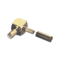 Conector SMB Hembra (Jack) en Ángulo Recto, (Pin Macho), Anillo Plegable para RG-174/U, Oro/ Oro/ Teflón.