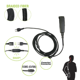 Cable para Micrófono audífono SNAP intercambiable con conector para Radios Icom con conector de 2 pines.