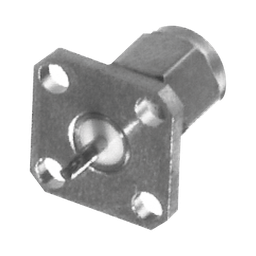 Conector SMA Macho de Montaje en Panel de 4 Perforaciones y Terminal Soldable, Níquel/ Oro/ Teflón.â€‹