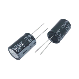 Capacitor Electrolítico de Aluminio, Radial de 3300 µFd, 25 Vcc, 105 °C, 18 x 25 mm.
