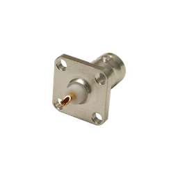 Conector BNC Hembra para Chasis, 4 Perforaciones con 12.7 mm, Plata/ Oro/ Teflón.